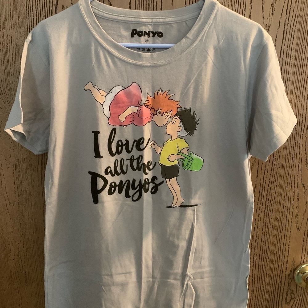NWOT Vintage Ponyo Kids T-Shirt, 2X - Gray with Colorful Print - Picture 1 of 5